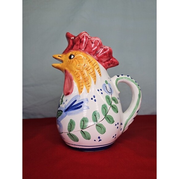 Rooster Creamer Saucer Pitcher Italian Farmhouse Hand Painted - Picture 1 of 12
